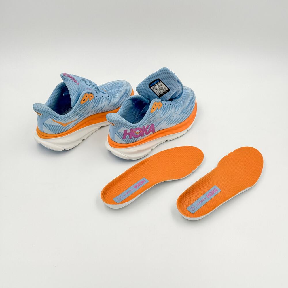 HOKA Clifton 9 Women’s 6.5B Airy Blue Ice Water Orange Running Sneakers 1127896 - Picture 7 of 14
